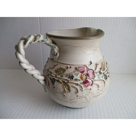 *Ainring Keramik Pitcher Flowers Glazed Ceramic Handmade GERMANY - Picture 2 of 8